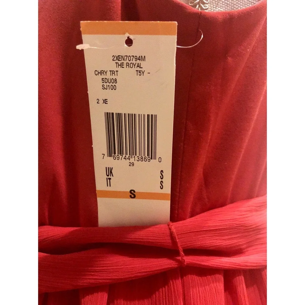 Anne Klein Womens Belted Sleeveless Blouse Top Red V Front & Back NWT Gorgeous S